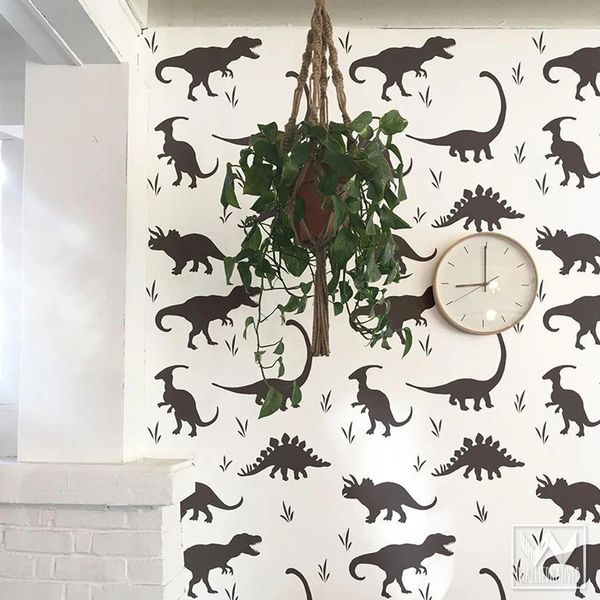 100 Uds. Adhesivo de pared de hierba de dinosaurio de dibujos animados, sala de juegos, habitación de niños, dinosaurio t-rex, calcomanía de pared de animales, decoración de vinilo para dormitorio 240106