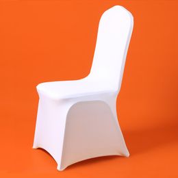 100 stks Goedkope Universele Bruiloft Wit Stoelhoezen voor Reataurant Banket Hotel Dining Party Lycra Polyester Spandex Chair Cover Y200103