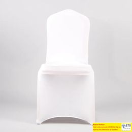 100 piezas Capas de silla de boda de spandex blancas universales de 100 piezas para fiestas el comedor de la silla de portada de poliéster elástica Y202467