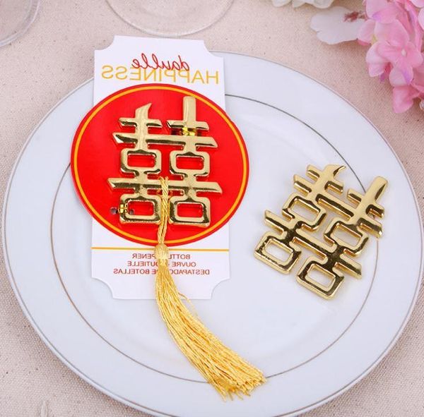 100pcs chinois asiatique thématique double bonheur bouteille ouvre-bouteille fête mariage cadeaux cadeaux de mariage en gros