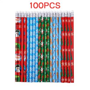 100 Uds. Lápiz de madera con tema navideño HB negro, pintura no tóxica, lápiz estándar de escritura, papelería bonita, suministros escolares de oficina 240118