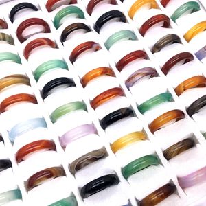 100 Stuks Klassieke Natuurlijke Agaat Band Ringen Voor Mannen Vrouwen Ronde 3 Mm/6 Mm Mode-sieraden Accessoires groothandel Mix Veel