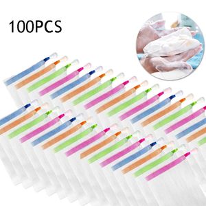 100PCS Clean Foaming Mesh Bag Portable Hangable Soap Saver Bag Bath Shower Foaming Mesh Net Cleansing Delicate Foam Network