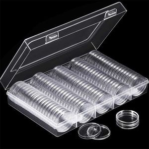 100 stks Clear Coin Capsules Houder 27mm 30mm Transparant Plastic Ronde Collectable Coins Opbergdoos Case Collection Supplies 211102