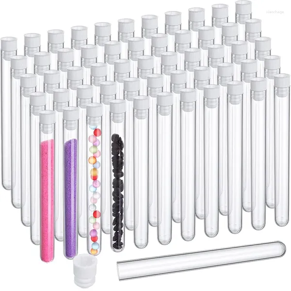 Tubes à essai transparents avec couvercles, 100 pièces, Tube en plastique de 25 Ml, flacons de 16X150 Mm pour expériences scientifiques, fournitures de fête