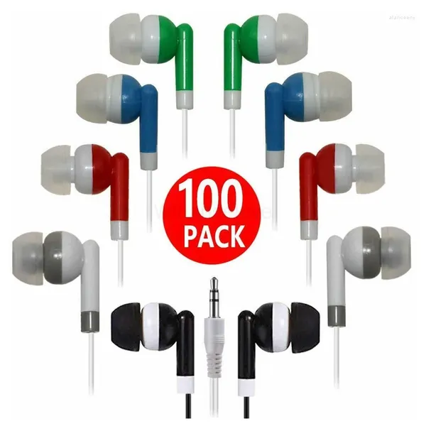 100 Uds coloridos auriculares intrauditivos desechables auriculares de 3,5 MM para aulas escuelas bibliotecas niños