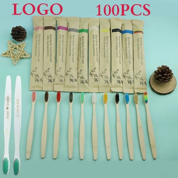 100pcs Brosse à dents en bambou naturel coloré Set Bristle à charbon de bois brosses à dents en bois personnalisées Care dentaire dentaire 231227