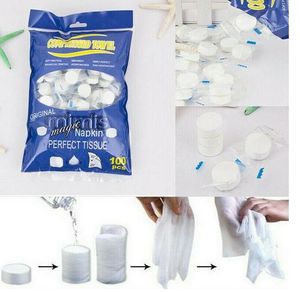 Toalla comprimida de 100 piezas Toallitas húmedas de papel Toalla de toalla de toalla desechable Toalla mágica portátil Modelas de toallas maquilladas para viajar