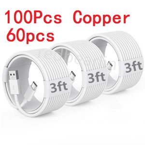 100 pcs koper (60 stcs) 1m 3ft snellaad type C USB C Micro USB -kabel voor Samsung Galaxy S10 S20 S22 S23 Xiaomi Redmi Huawei Android -telefoon