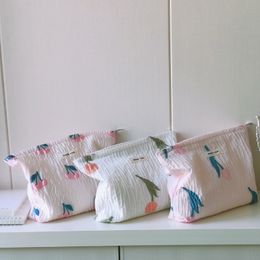 Sacs à cosmétiques en toile pour femmes, 100 pièces, sac de rangement croisé imprimé tulipe, sacs à main en tissu délicat, romantique français frais