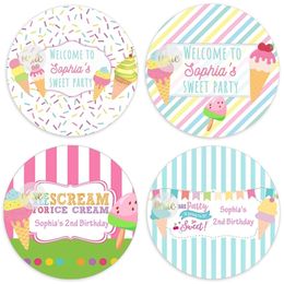 100pcs Personnalisez le thème de la crème glacée Autocollants de fête d'anniversaire Premier anniversaire Baby Shower Personnalisés Soucines d'été Stickers 220712