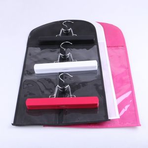 100 pièces Logo personnalisé couleur noire Extension de cheveux sac d'emballage transporteur stockage et cintre, supports de perruque, sac d'extensions de cheveux