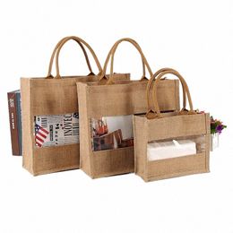 100pcs Sacs fourre-tout de jute de logo personnalisés avec PVC transparent, sacs à main de plage réutilisables, sacs Hian Sacs I1iz #