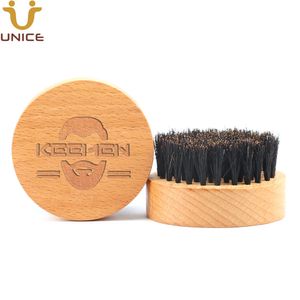 MOQ 100pcs OEM brosses à barbe en bois LOGO personnalisé gravé au laser rond barbes en bois moustaches brosse avec poils de sanglier hommes toilettage