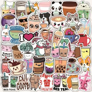 100 Uds. Paquete de pegatinas de té de la leche con perlas de dibujos animados para niña, pegatina de té de burbujas Boba para equipaje DIY, portátil, guitarra, botella de agua para coche