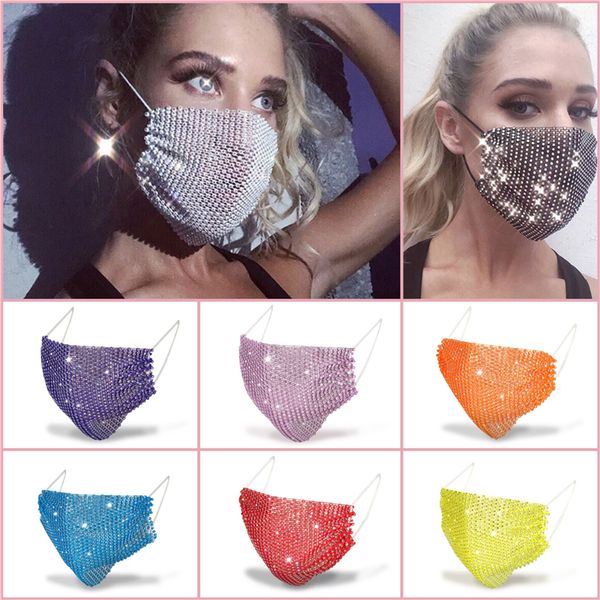 20 piezas máscaras de fiesta de malla de colores de moda Bling Diamond Rhinestone Grid Net lavable Sexy máscara hueca para mujeres