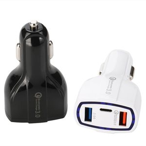 100 stks/DHL QC 3.0 Snel opladen Snelladers met LED Halo Licht USB dubbele interface PD Autolader voor ALLE Telefoon Zwart/Wit 2 Kleuren