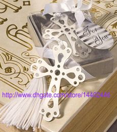 100pcs DHL de acero inoxidable Cross Bookmark para bodas Baby Shower Party Bookmarks Favor Gift6631528