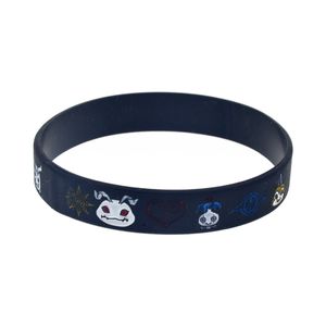 100 Uds Digimon pulsera de goma de silicona grabado Anime cabeza retrato decoración Logo tamaño adulto negro para regalo de promoción