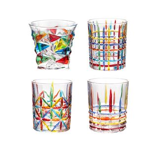 100pcs salle à manger vitrail mode scandinave peint à la main motif jus tissage contraste tasse épaissi verre tasse tissé whisky verre à vin