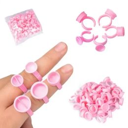 100pcs desechable anillo de ventilador de ventilador de pegamento contenedor tatuador de tatuaje pigmento herramientas de extensión de pestañas suministros de pestañas para soporte de pegamento desechable