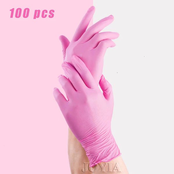 100 unids guantes desechables rojo rosa látex libre mujer mujer hogar lugar de trabajo seguridad guante elástico vinilo sintético nitrilo pequeño 231229