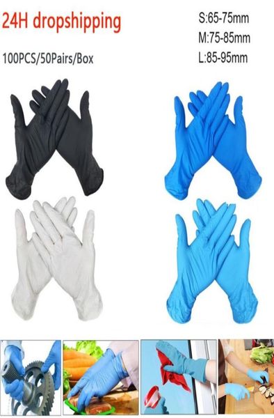 100 pièces gants en Latex jetables noir blanc bleu gants de protection en caoutchouc antidérapants en Nitrile pour le travail universel jardin ménage Clea2545744