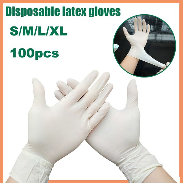 100pcs gants en latex jetables blanc anti-dérapant acide et alcali laboratoire gants en latex de caoutchouc produits de nettoyage ménagers XL Y200421