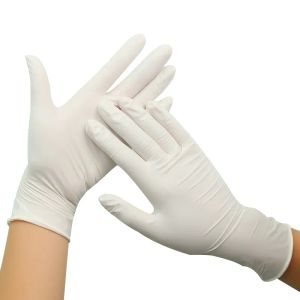 100pcs Gants jetables en latex Blanc Gants de protection en latex de caoutchouc antidérapant Fournitures de tatouage Gants Vente chaude Produit de nettoyage en stock