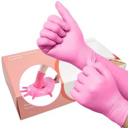 100 Uds guantes desechables de nitrilo rosa alta elasticidad sin látex impermeable antiestático trabajo de limpieza multifuncional 231229