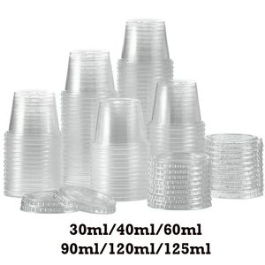 100 Stuks Wegwerp Plastic Beker Met Deksel Doorzichtige Sausbekers Jelly Yoghurt Kruiderij Container Ronde Verzegelde Doos Keuken Accessoires 240108