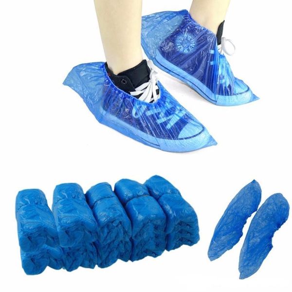 100 pièces couvre-chaussures jetables jetables en plastique épais extérieur jour de pluie tapis nettoyage bleu imperméable couvre-chaussures