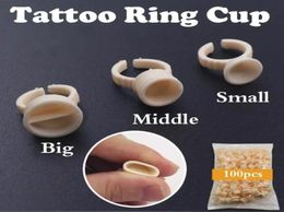 100 piezas de tatuaje desechable Anillos de tinta de tatuaje Copa de maquillaje permanente Soporte de pigmento Cada Extensión de pestañas Divisor de división de pegamento 3509885