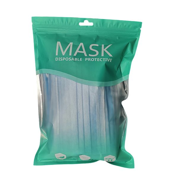 100 Uds. Mascarillas desechables Ziplock embalaje plano bolsas de almacenamiento impresas mascarilla facial no médica cierre de cremallera Mylar bolsas bolsa de embalaje de plástico