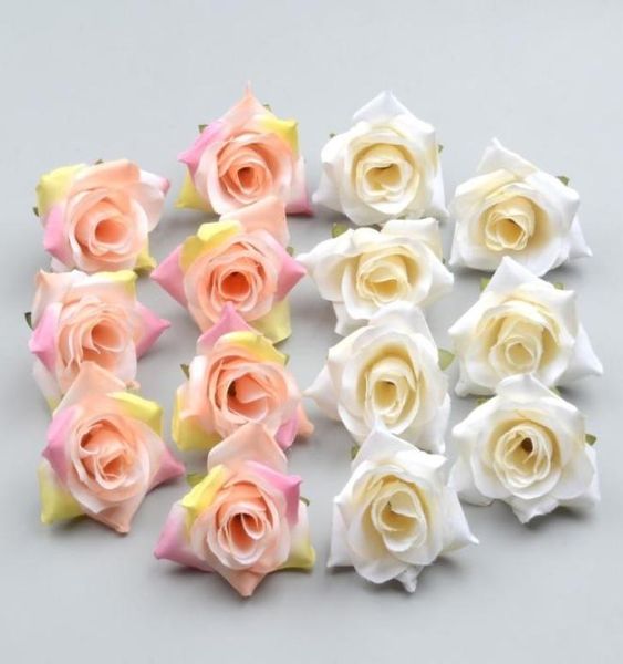 100 PCS DIY Artificielle Blanc Rose Soie Fleurs Tête Pour La Maison De Noce Décoration Couronne Cadeau Boîte Scrapbooking Faux Fleurs T209123369