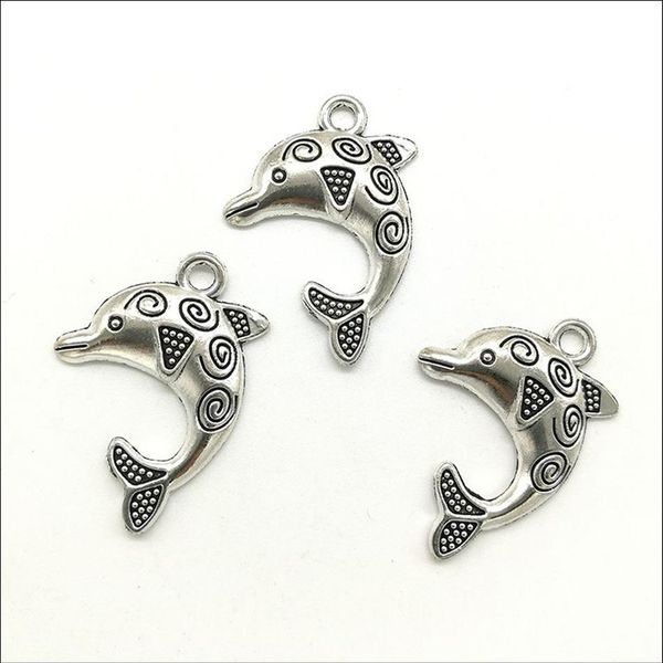 100 pièces dauphins alliage Antique argent breloques pendentif rétro fabrication de bijoux bricolage porte-clés pendentif en argent ancien pour Bracelet boucles d'oreilles 215w
