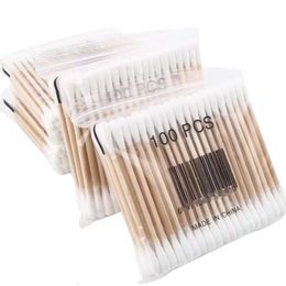 100 pièces Double tête en bois coton conseils coton-tige maquillage pour bâtons de bois nez oreilles Kit de nettoyage outils