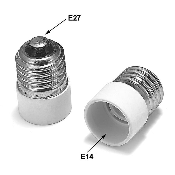 Freeshipping 100pcs E27 a E14 Adaptador E26 a E14 Portalámparas Convertidor Adaptador de corriente Zócalo de base Bombilla de luz LED E27 a E27 Enchufe de extensión