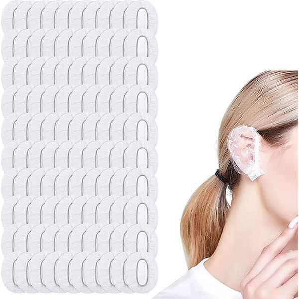 100 piezas Gorra de oreja impermeable Protectores de oreja transparentes desechables cubiertas de plástico para la tapa de la oreja para bañarse