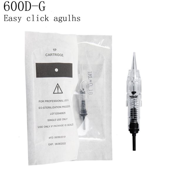 100 Uds Easy Click 600D-G agujas de tatuaje 1RL 100 piezas cartucho desechable esterilizado punta de maquillaje permanente 211229