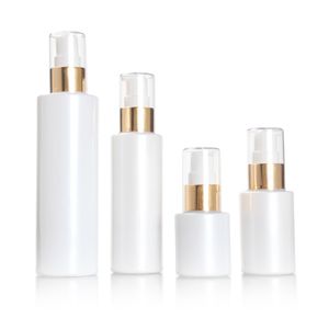 100 stks leeg 20 ml parfumflessen 30ml 60 ml 100ml 120 ml witte glazen pomp lotion spray fles gouden kleur deksels