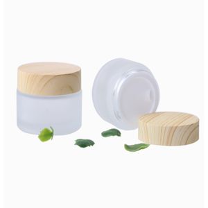 Pot de crème vide en verre givré, bouteille avec couvercles en bois, récipient cosmétique, boîte de pot 5g 10g 15g 30g 50g 100g, 100 pièces