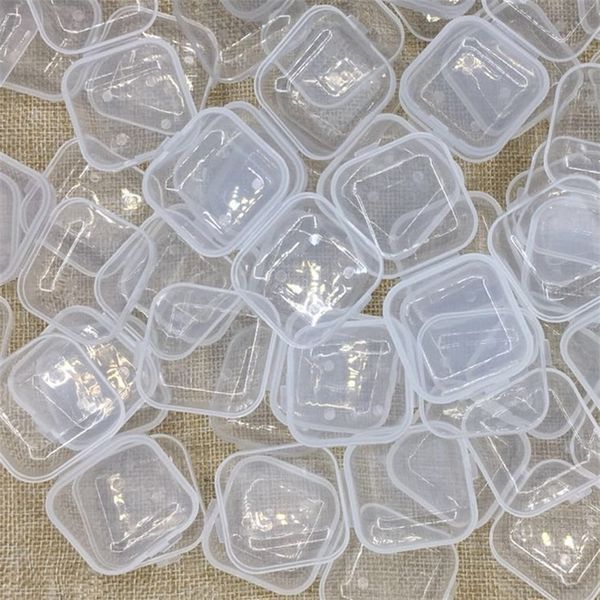 100pcs vide en plastique clair mini vide carré petite boîte bijoux bouchons d'oreille conteneur nail art coloré décor diamant cas de stockage 210315