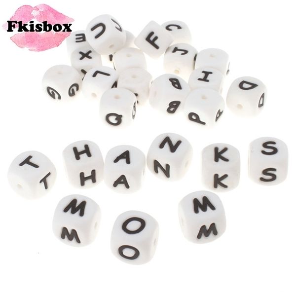 100pcs alfabeto inglese lettera 12mm cubo di silicone massaggiagengive perline Bpa free food grade dentizione del bambino gioielli insegnamento infermieristica giocattolo 211106