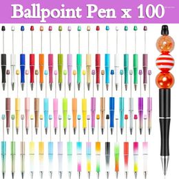 100pcs est couleur créative en plastique en plastique stylo à balle à balle perle imprimable cadeau de bricolage pour les fournitures de bureau étudiant