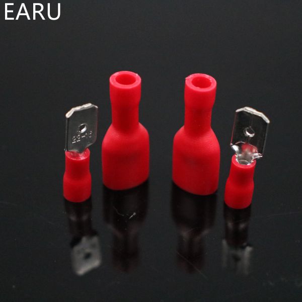 100pcs FDD 1.25-250 MDD1.25-250 6,3 mm Femelle rouge + Spade mâle isolée Connecteurs de borne de sertissage électrique