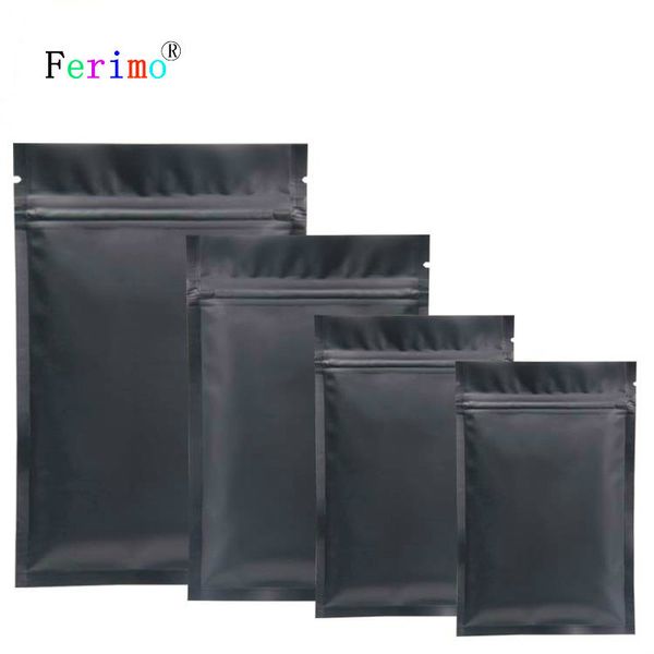 100 Uds Ferimo metálico Mylar ziplock bolsa fondo plano negro papel de aluminio pequeño zip lock bolsas de almacenamiento de plástico al por mayor