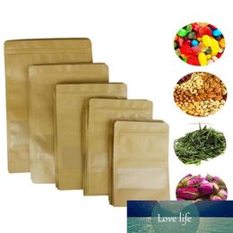 100 stks voedselvochtbarrière tassen met helder venster bruin kraftpapier Doypack pouch verpakking afdichtingspouch