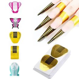 100 stcs Franse nagelvorm tips Acryl UV -gel Extension Curl Form Nagelgel sticker Art Guide Mold Manicure Stencil Acryl Tool