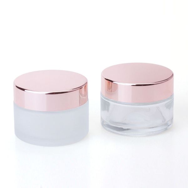 100pcs pot de crème en verre dépoli clair bouteille cosmétique lotion baume à lèvres conteneur avec couvercle en or rose 5G 10G 20G 30G 50G 100G bouteilles d'emballage en gros